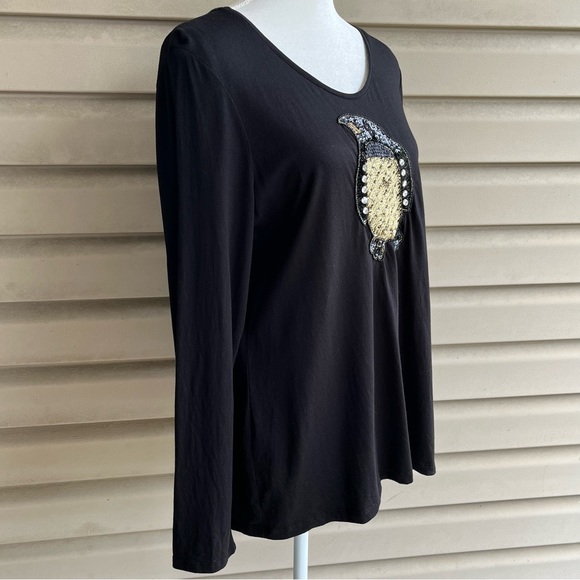 •CHICO'S• Cotton/Modal Sequin Penguin Pullover Top - Size Large (12) - Picture 5 of 9